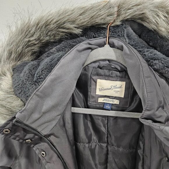 Universal Thread Grey Long Sleeve Faux Fur Hooded Parka Gray Coat Jacket Small - Picture 11 of 13